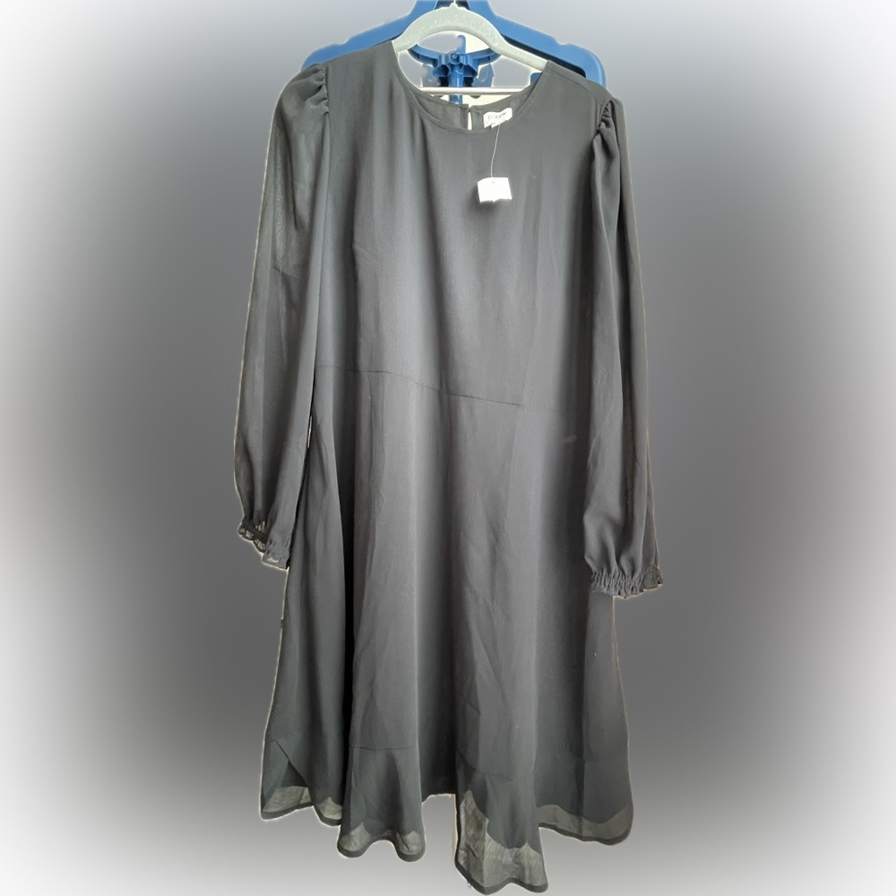 J. Crew Black Midi Dress with Puff Sleeves - Picture 3 of 8